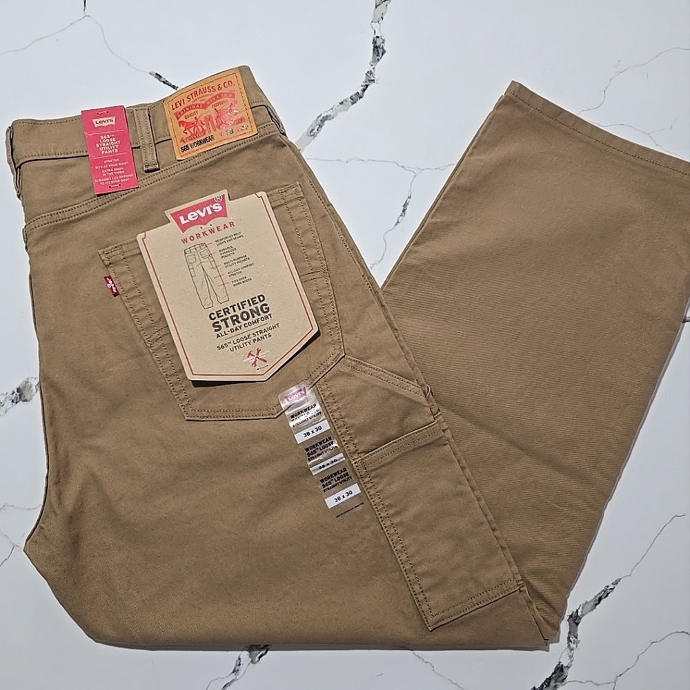 Levi's 565 Men's Size 38x30 Loose Straight Workwear Utility Khaki Stretch NWT